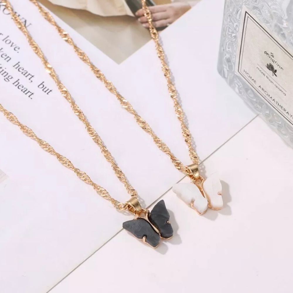 Black Butterfly Necklace ~ gold chain